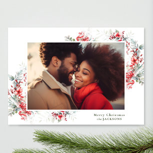 Cartes Pour Fêtes Annuelles Cadre de Noël botanique Cerisier blanc photo rouge