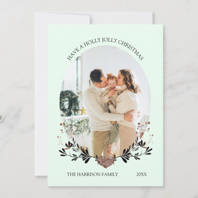 Cartes Pour Fêtes Annuelles Cadre de Noël d'hiver photo verte (Devant)