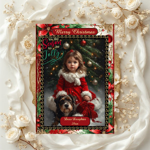 Cartes Pour Fêtes Annuelles Cadre de Noël Floral Fille Moderne 5 Photos