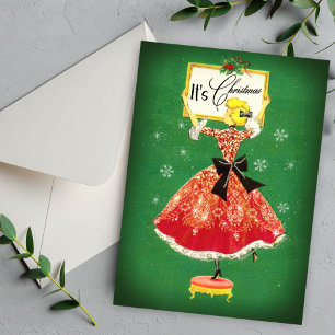 Cartes Pour Fêtes Annuelles Cadre de Noël Vintage rouge vert parties scintilla