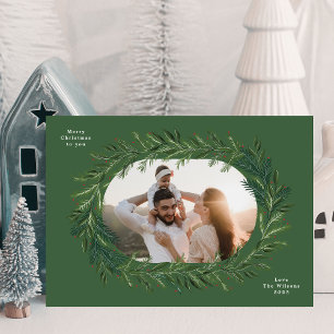 Cartes Pour Fêtes Annuelles cadre de pin vert de noël wath photo élégante