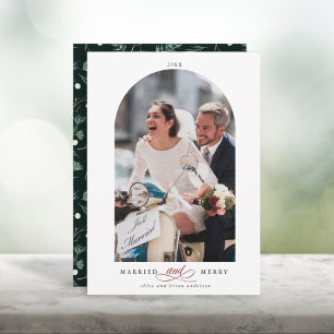 Cartes Pour Fêtes Annuelles Cadre élégant Arc Marié et Joyeux Photo