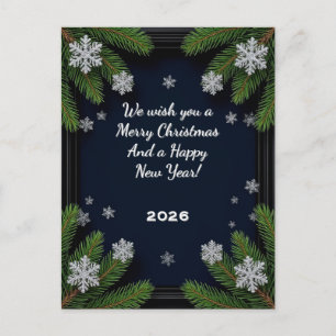 Cartes Pour Fêtes Annuelles Cadre élégant de pin de Noël bleu foncé d'hiver