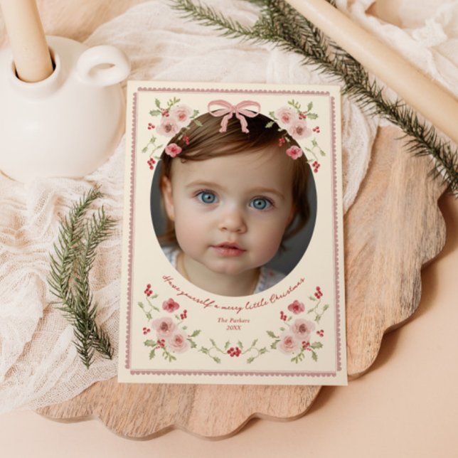 Cartes Pour Fêtes Annuelles Cadre floral Dainty Photo de Noël (Créateur téléchargé)