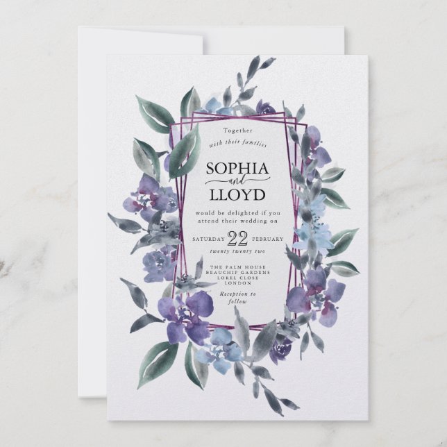 Cartes Pour Fêtes Annuelles Cadre géométrique bouquet fleuri violet (Devant)