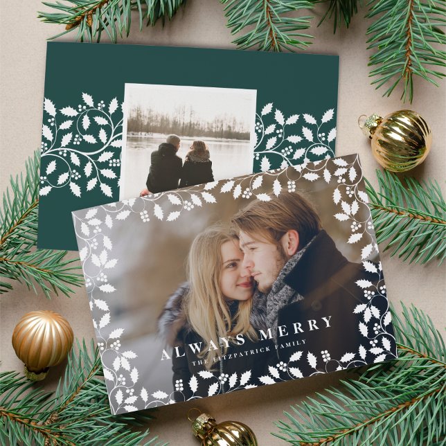 Cartes Pour Fêtes Annuelles Cadre Holly | Toujours Joyeuse photo (Créateur téléchargé)