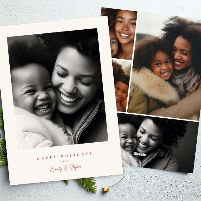 Cartes Pour Fêtes Annuelles cadre moderne simple rouge et crème Noël heureux (Créateur téléchargé)