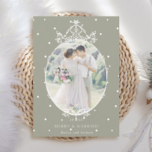 Cartes Pour Fêtes Annuelles Cadre Neutre Vert Classique Joyeux et Marié Photo