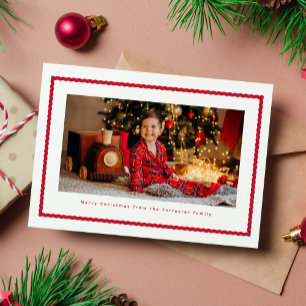 Cartes Pour Fêtes Annuelles Cadre ondulé mignon simple rouge une photo Noël