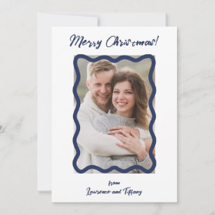 Cartes Pour Fêtes Annuelles Cadre photo à lignes ondulées bleues et blanches