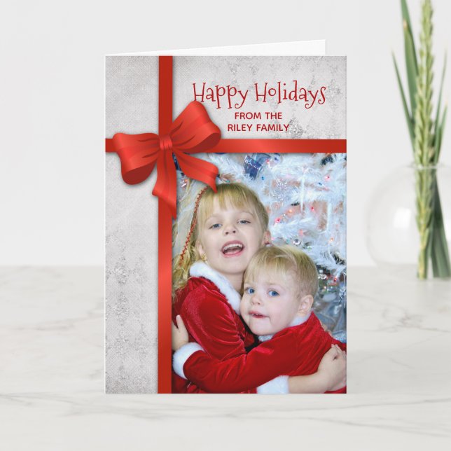 Cartes Pour Fêtes Annuelles cadre photo avec arc cadeau de Noël rouge (Devant)