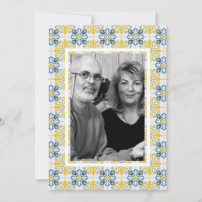 Cartes Pour Fêtes Annuelles Cadre photo de famille avec carreaux portugais car (Devant)