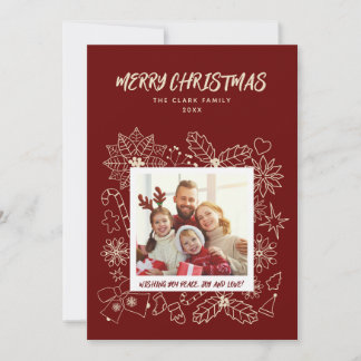 Cartes Pour Fêtes Annuelles Cadre photo de famille élégant simple 1 en rouge f