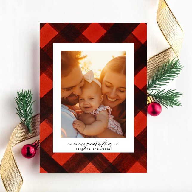 Cartes Pour Fêtes Annuelles Cadre photo de Noël Peint Rouge Noir Tartan (Créateur téléchargé)