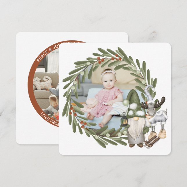 Cartes Pour Fêtes Annuelles Cadre photo de Noël personnalisé Gnome Moose (Devant / Derrière)