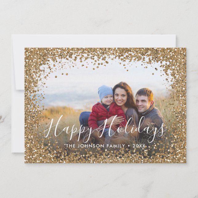 Cartes Pour Fêtes Annuelles Cadre photo de vacances avec écriture et paillette (Devant)