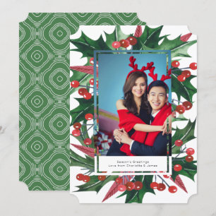 Cartes Pour Fêtes Annuelles Cadre photo Holiday Holly Personnalisé