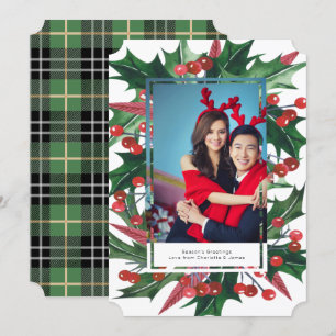 Cartes Pour Fêtes Annuelles Cadre photo Holiday Holly Personnalisé