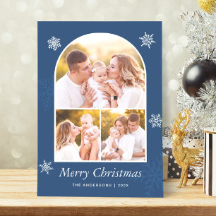 Cartes Pour Fêtes Annuelles Cadre photo Marine Blue Modern Arch Joyeux Noël
