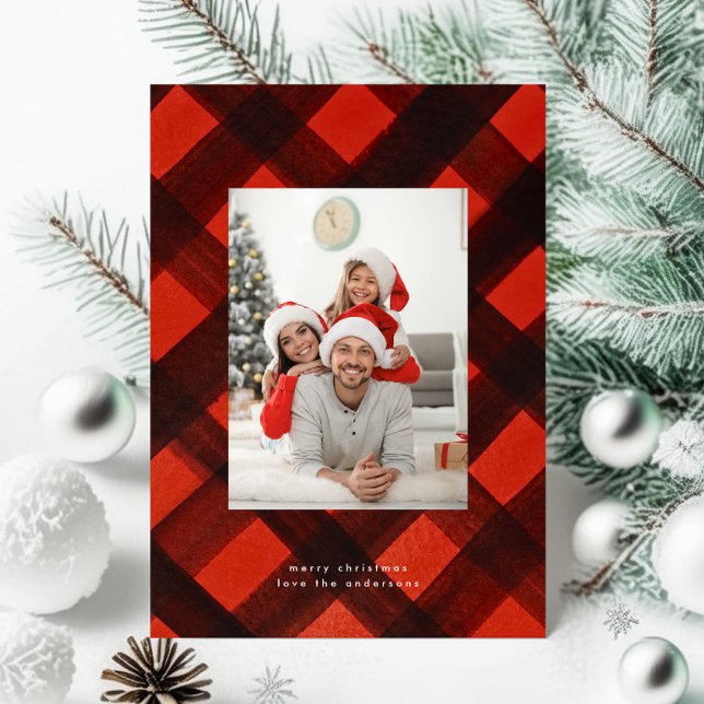 Cartes Pour Fêtes Annuelles Cadre photo moderne Noir Rouge Tartan Noir Noël (Créateur téléchargé)