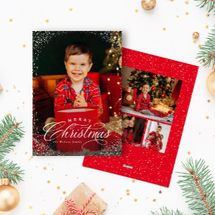 Cartes Pour Fêtes Annuelles Cadre photo neige rouge élégant Noël quatre