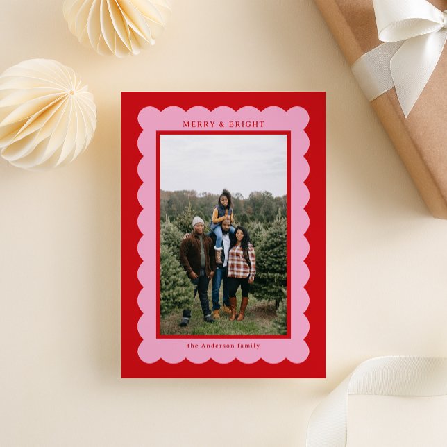 Cartes Pour Fêtes Annuelles Cadre photo simple de pétoncle rose et rouge (Créateur téléchargé)