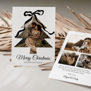 Cartes Pour Fêtes Annuelles Cadre photo Whimsical Black Bow Christmas Tree