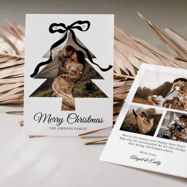 Cartes Pour Fêtes Annuelles Cadre photo Whimsical Black Bow Christmas Tree (Créateur téléchargé)