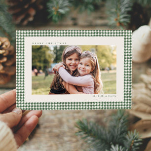 Cartes Pour Fêtes Annuelles Cadre pied-de-poule vert trois photo Noël