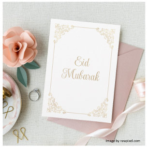Cartes Pour Fêtes Annuelles Cadre Rococo Vintage Écriture Blanc Or Eid Mubarak