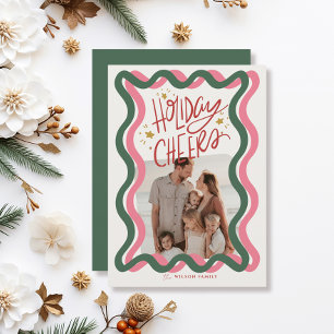 Cartes Pour Fêtes Annuelles Cadre rose et vert Vave 2 Photo Noël