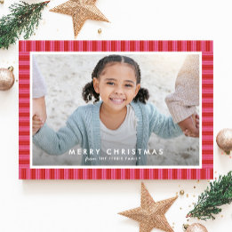 Cartes Pour Fêtes Annuelles Cadre rose rouge rayure lumineuse joyeux Noël phot