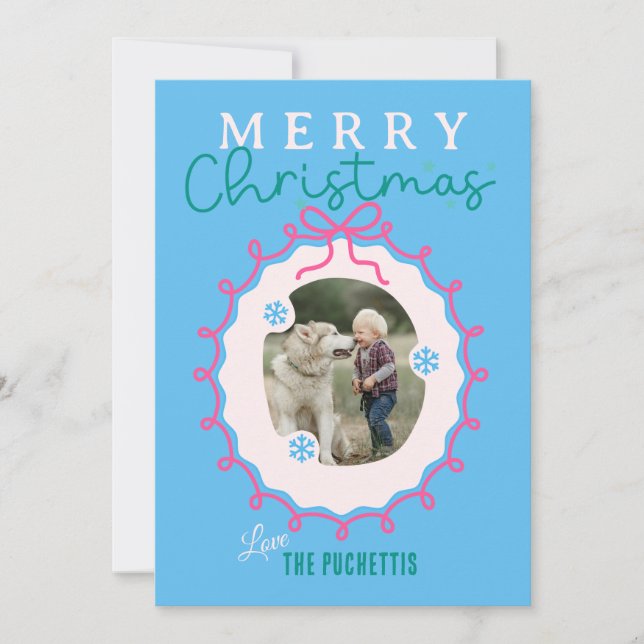 Cartes Pour Fêtes Annuelles Cadre rose ruban Noël (Devant)