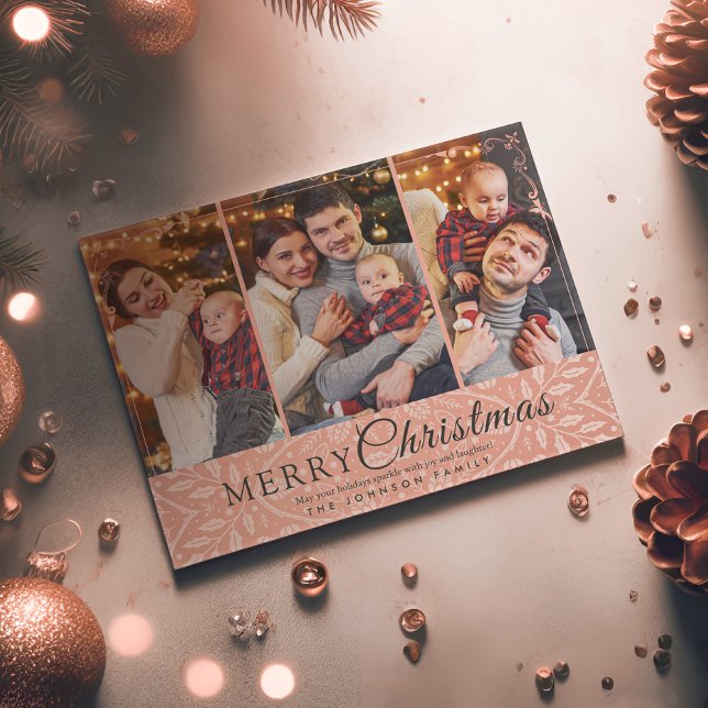 Cartes Pour Fêtes Annuelles Cadre rose simple et élégant 3 Photo Noël (Créateur téléchargé)