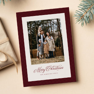 Cartes Pour Fêtes Annuelles Cadre rouge à carreaux classique Joyeux Noël