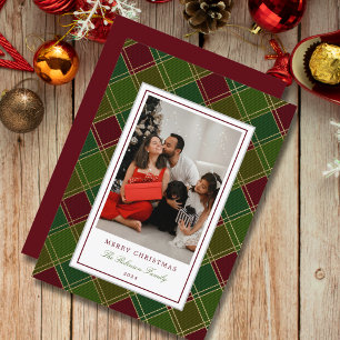 Cartes Pour Fêtes Annuelles Cadre rouge vert Plaid Joyeux Noël