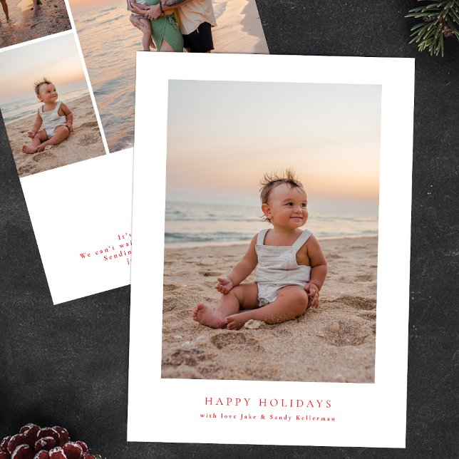 Cartes Pour Fêtes Annuelles cadre simple rouge multi photo joyeux noël heureux (Créateur téléchargé)