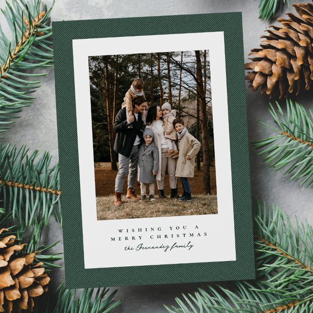 Cartes Pour Fêtes Annuelles Cadre simple tweeté vert foncé photo Noël (Créateur téléchargé)
