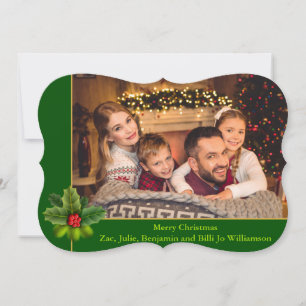 Cartes Pour Fêtes Annuelles Cadres de Noël Vert et Or Fancy Trim Photo