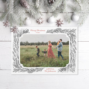 Cartes Pour Fêtes Annuelles Cadres de pin dessinés à la main Noël PHoto