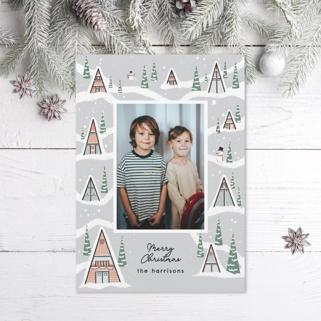 Cartes Pour Fêtes Annuelles Cadres d'hiver gris Snowy Photo Cabine d'hiver (Créateur téléchargé)