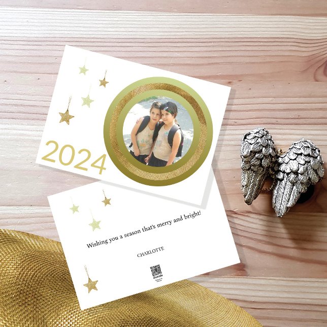 Cartes Pour Fêtes Annuelles Cadres dorés de Noël Une photo étoiles (Créateur téléchargé)
