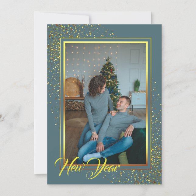 Cartes Pour Fêtes Annuelles Cadres dorés, photo de Noël (Devant)