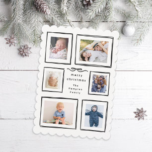 Cartes Pour Fêtes Annuelles Cadres Encre BW Nœud Joyeux Noël Collage Photo