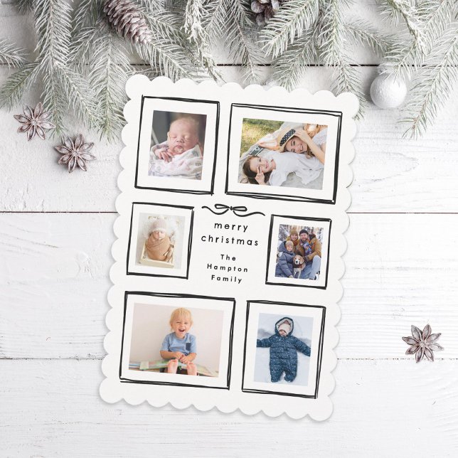 Cartes Pour Fêtes Annuelles Cadres Encre BW Nœud Joyeux Noël Collage Photo (Créateur téléchargé)