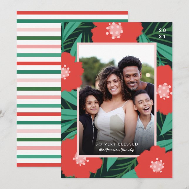 Cartes Pour Fêtes Annuelles Cadres floraux audacieux Blessé Photo de Noël (Devant / Derrière)