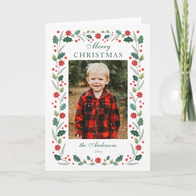 Cartes Pour Fêtes Annuelles Cadres floraux de Noël Blanc (Devant)