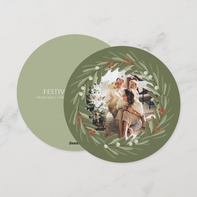 Cartes Pour Fêtes Annuelles Cadres photo de la couronne personnalisée de Noël  (Devant / Derrière)