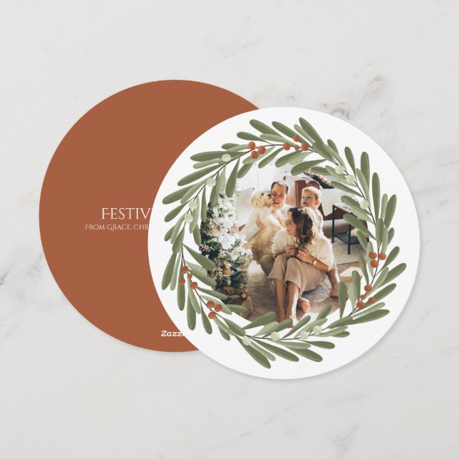 Cartes Pour Fêtes Annuelles Cadres photo de la couronne personnalisée de Noël  (Devant / Derrière)