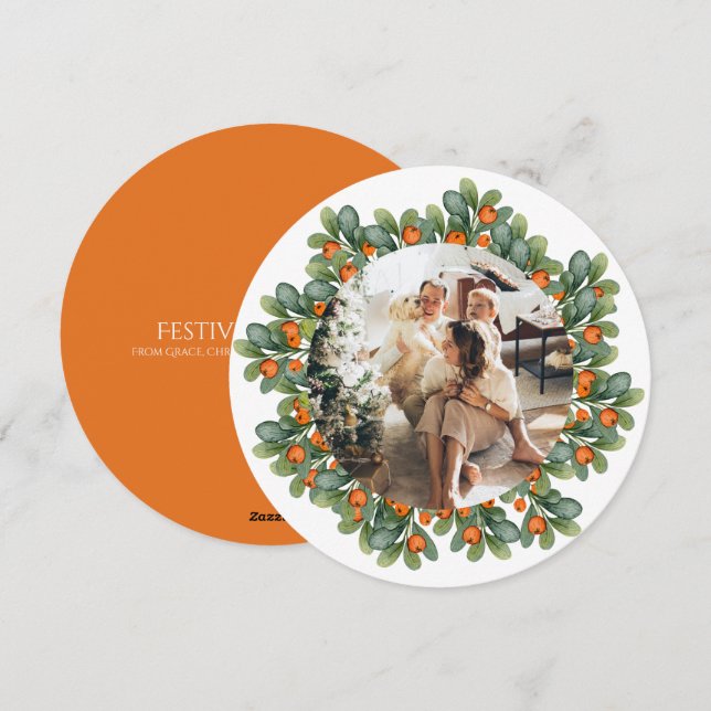 Cartes Pour Fêtes Annuelles Cadres photo de la couronne personnalisée de Noël  (Devant / Derrière)